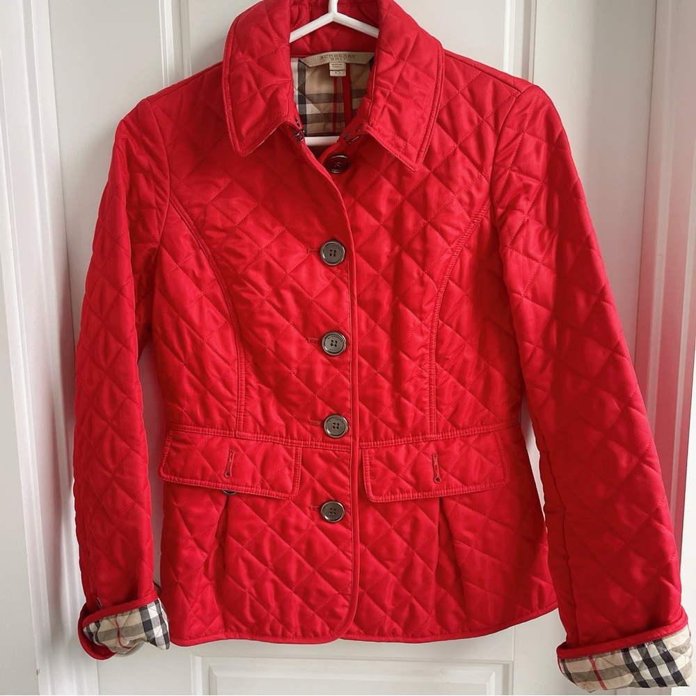 Burberry red quilted jacket size XS